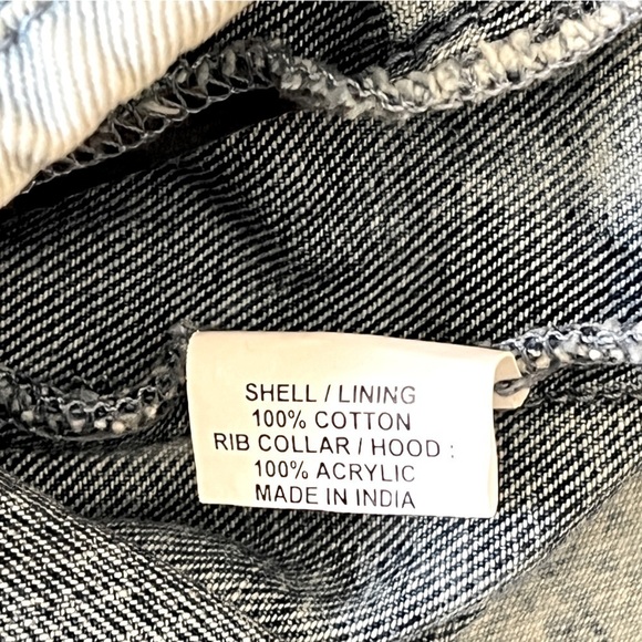 Samantha Sipos Zinna Denim Trucker Jean Jacket Knit Hood. Acid Wash Blue XS #901 - Picture 6 of 6